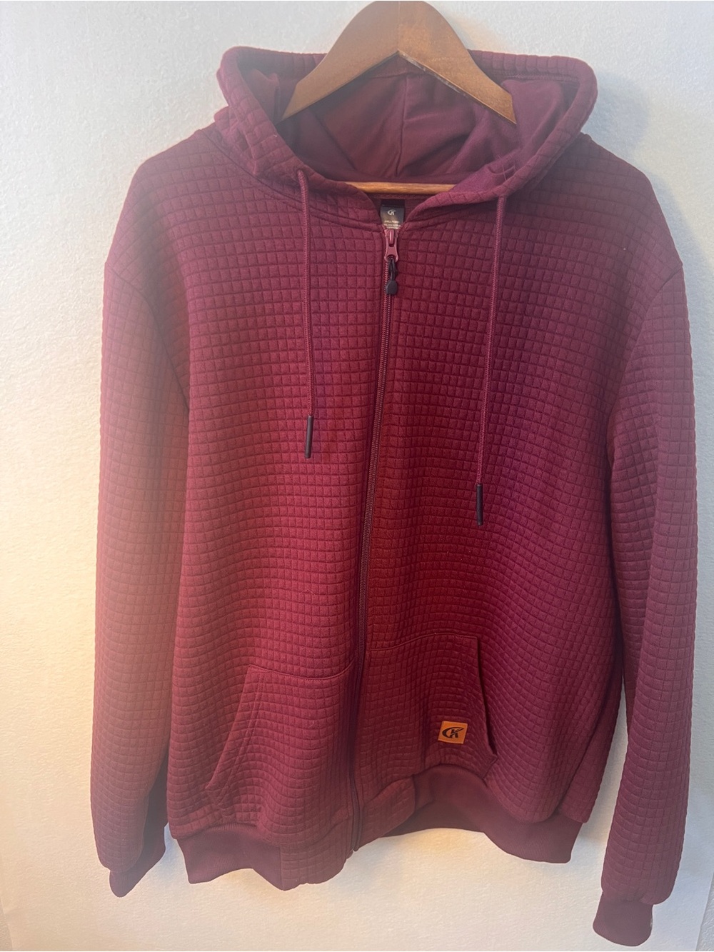 Russell Athletic Men’s XL Burgundy Waffle Textured Full Zip Hoodie Jacket